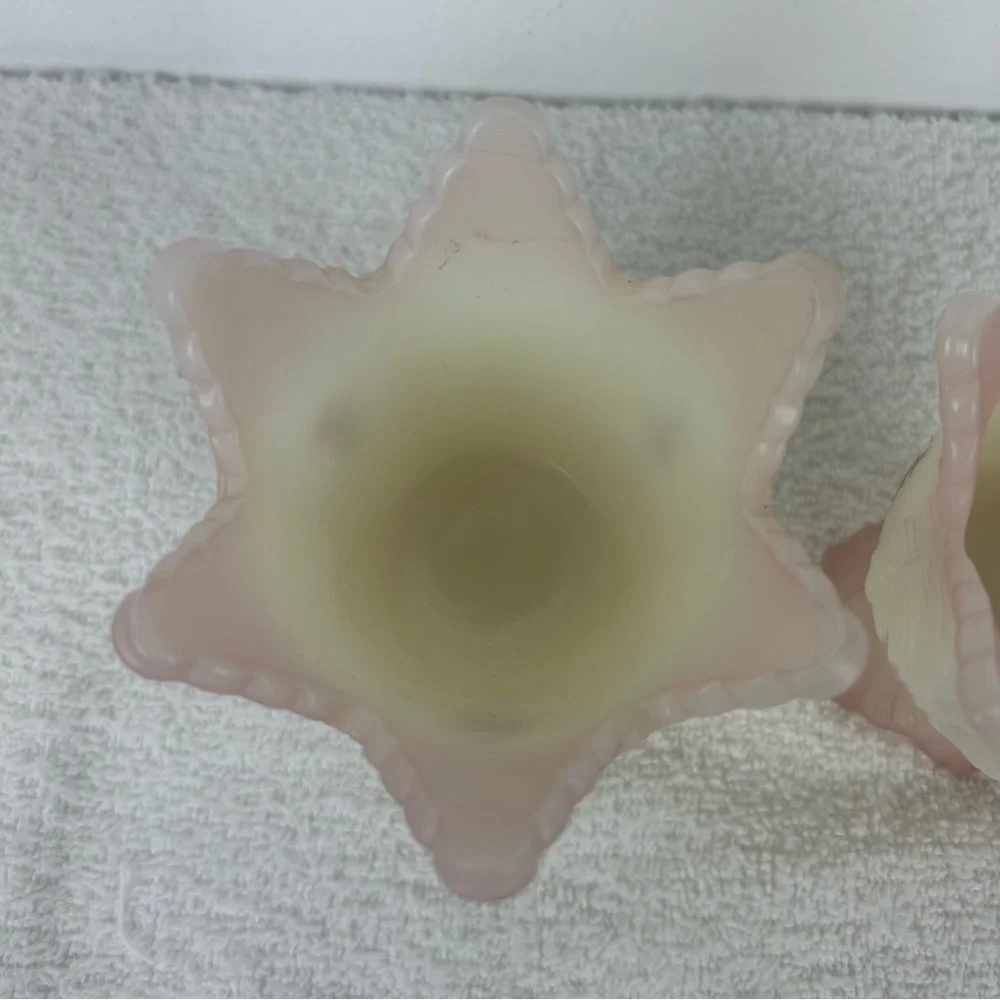 Pair of VTG '1980's' Fenton Art Glass Burmese - 2 way Votive - Signed/Painted